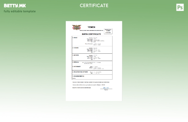 модерен стил Јемен витален рекорд извод од матична книга на родени Word и PDF ша